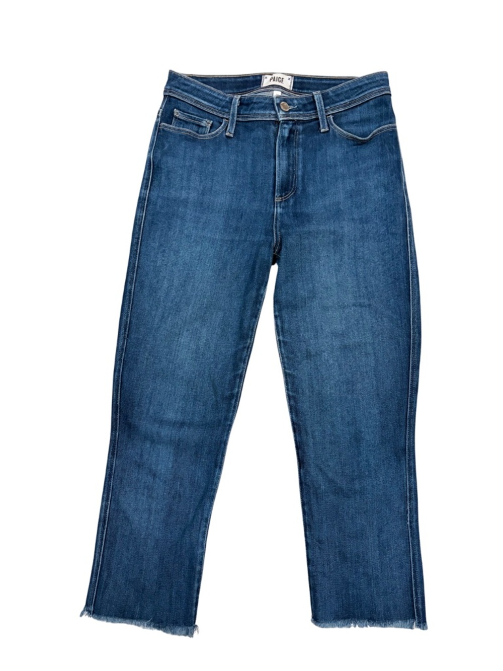 PAIGE Hoxton Slim Cropped Jeans - Blue Wash Raw Hem Size 29